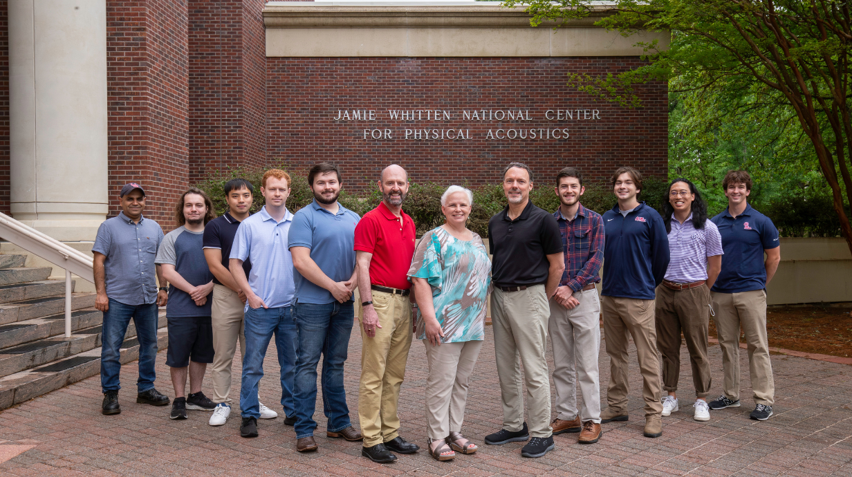 Group photo of students and faculty outside the NCPA building. 