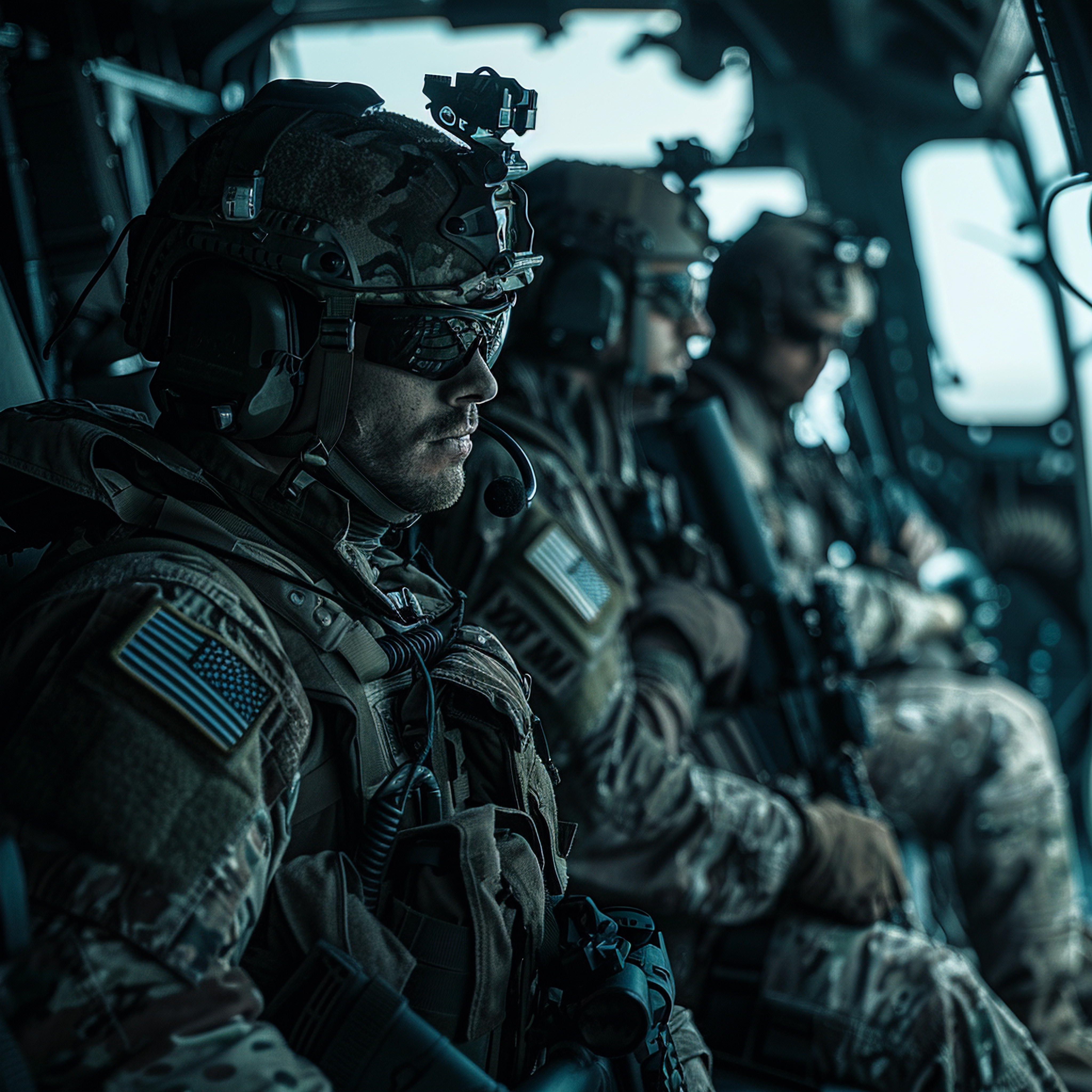 soldier with full gear in a plane