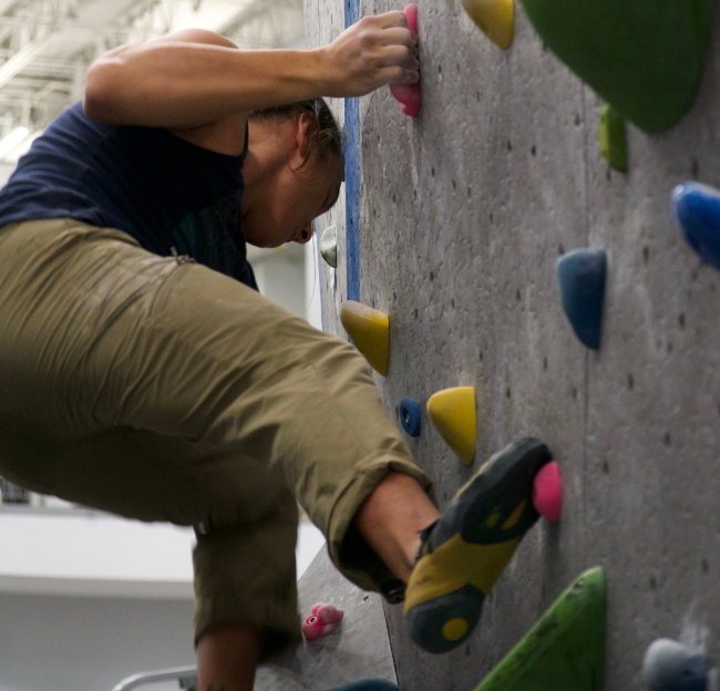 A student bouldering.