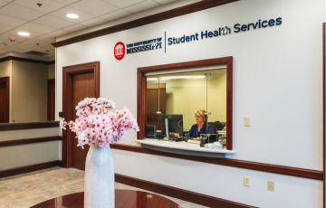 Reception area of Student Health clinic at the South Oxford Center.