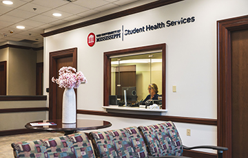 Reception area of Student Health clinic at the South Oxford Center.
