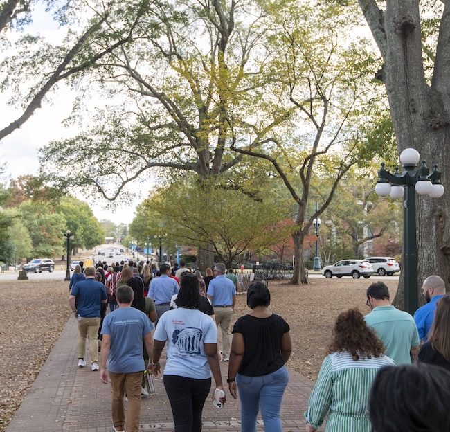 Staff members walk through the Circle.