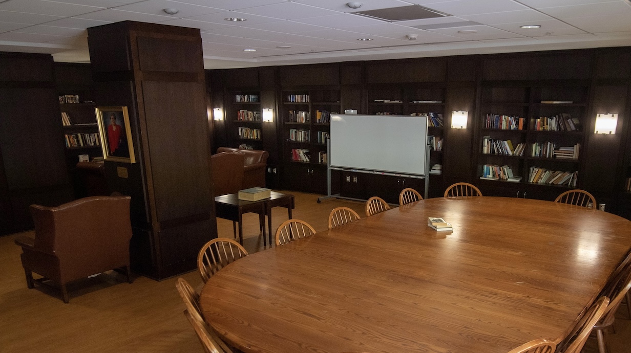 Empty library with large round table