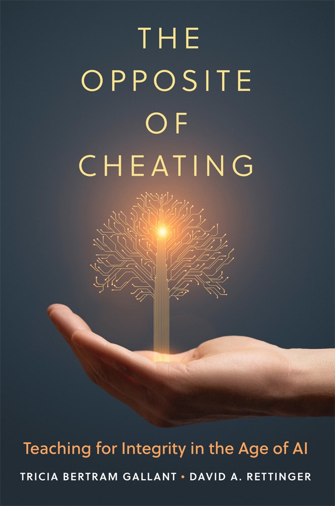 Cover of The Opposite of Cheating, featuring a hand holding a digital tree