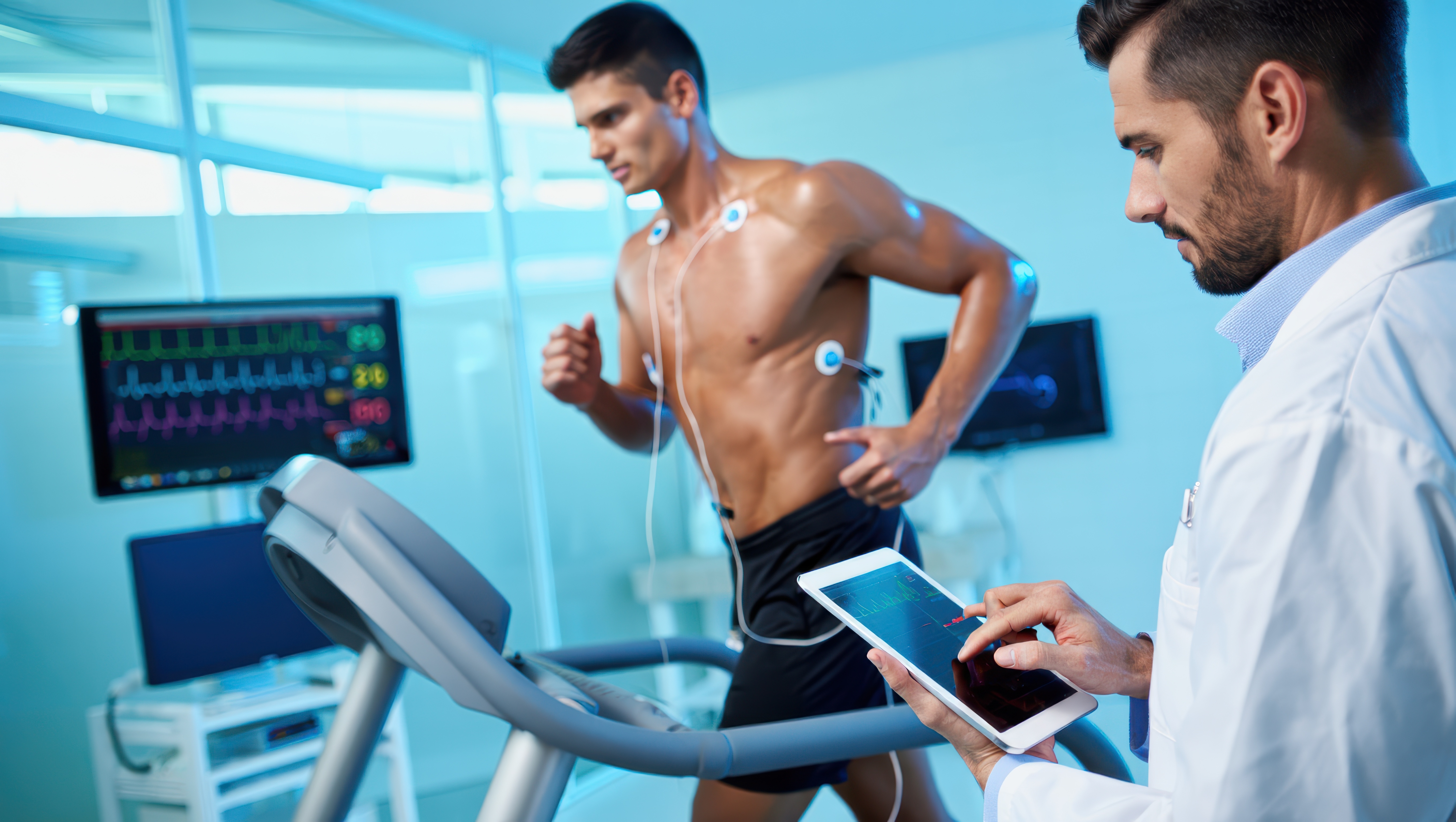 doctor records while another man runs