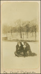 Image of University of Mississippi students Ida Newsom and Annie D. Holmes on the Oxford depot platform after a snowstorm