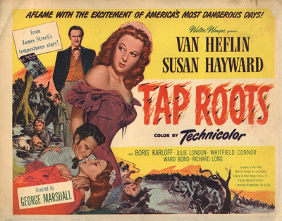 Title lobby card for Universal Pictures 'Tap Roots' (1956).