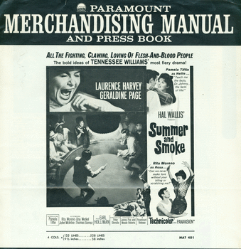 Summer and Smoke. Paramount Merchandising Manual and pressbook. 1961.