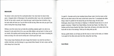 Larry Brown's introduction to the compact disc liner notes for the film soundtrack of Big, Bad Love.