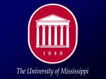 University of Mississippi PowerPoint Template title slide with blue background red UM logo