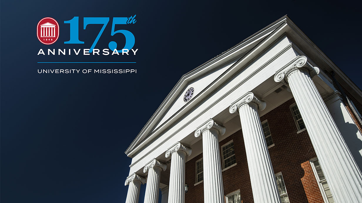 The university's historic Lyceum is pictured with the 175th anniversary logo in the upper left corner. 