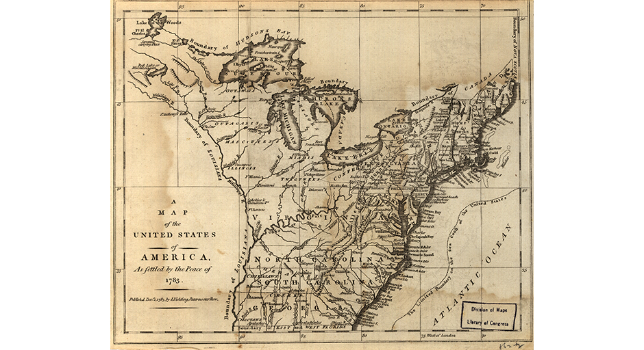 A map of the United States in 1783.