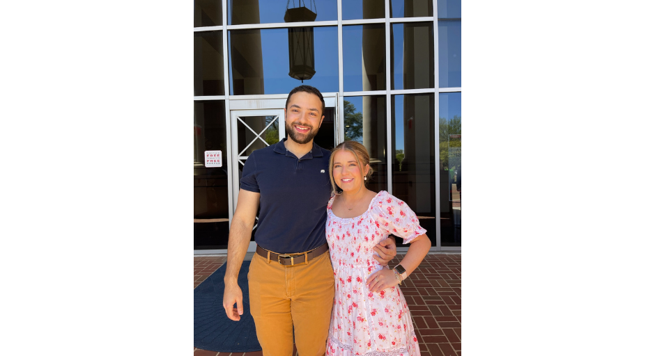 Image of Ahmed Orabi and Elaine Wescoat at the pharmacy school's 2024 Awards Day ceremony.
