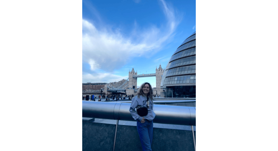 An image of Izzy Arthurs posing in the UK during the 'Fantasy Fiction Abroad' trip.