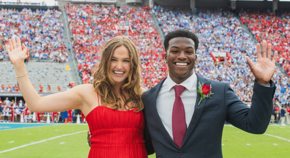 Betsy Vise and Jakota White at Vaught Hemingway Stadium during the 2024 homecoming celebration.
