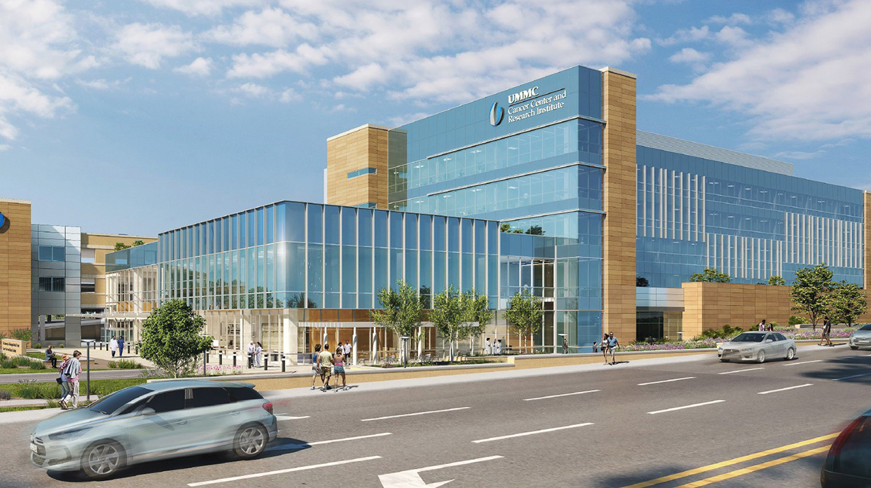 Aerial photo of a large hospital complex.