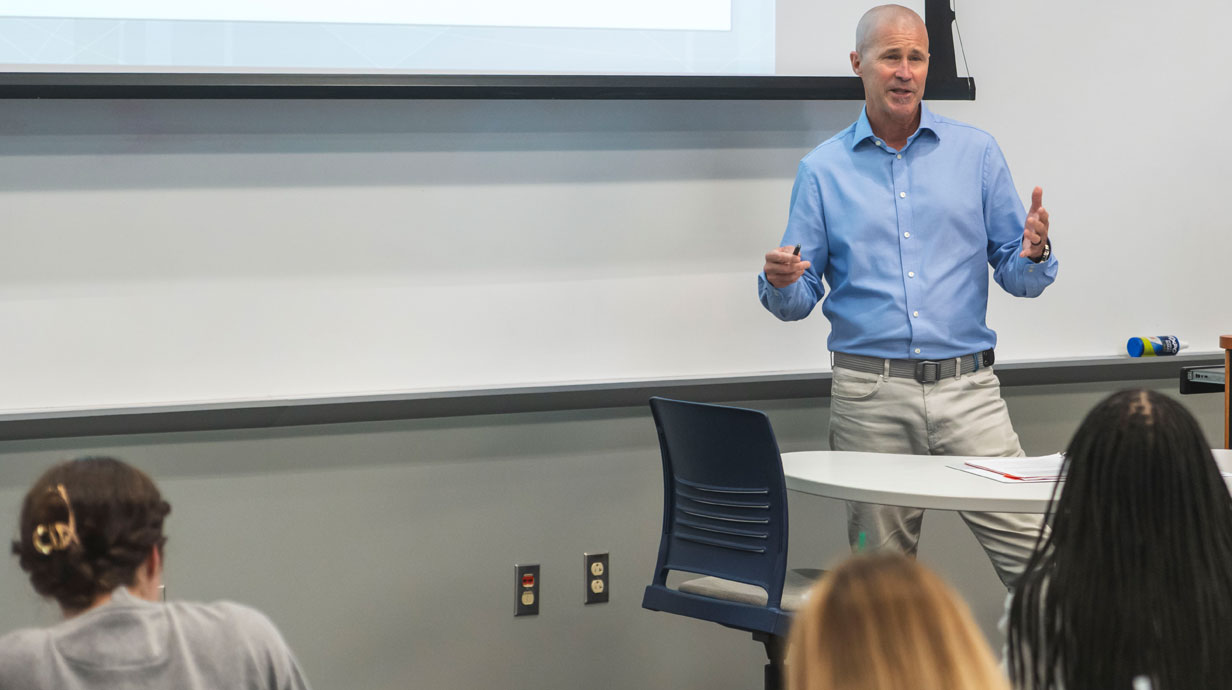 Keith Anderson, chair of the UM Department of Social Work, teaches a class at the University of Mississippi