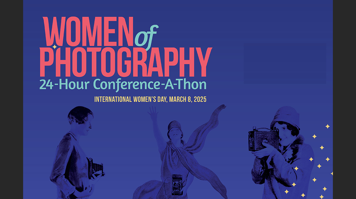 An illustration of women holding cameras and the world 'Women of Photography.'