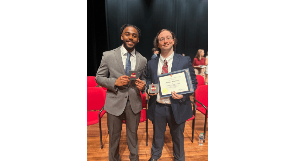 An image of Kaleb Henry, with fellow Ole Miss First scholar Gregory Palculict, received the distinguished Taylor Medal, the highest academic honor given by the University of Mississippi. 