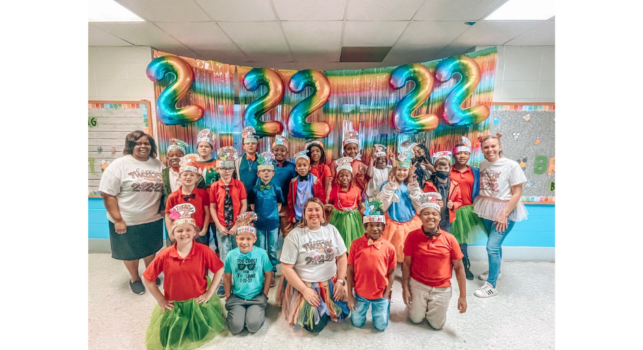 Keisha Harrison and her class celebrating 'Twosday' with her class on Tuesday, Feb. 22, 2022.