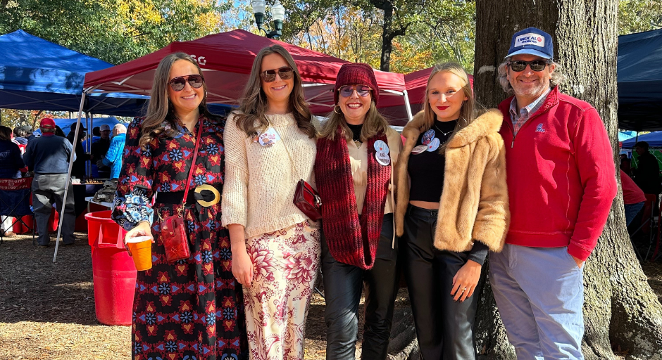 An image of Bay Merrell and her family in the Grove. 