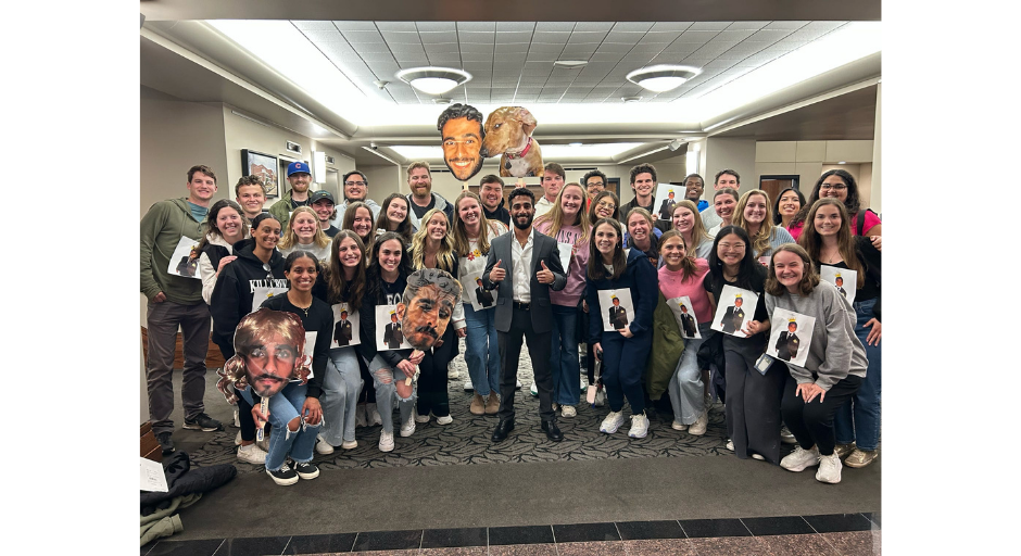 An image of Michael Basha (center) with his fan club at the third annual Mr. University Pageant on March 20, 2025.