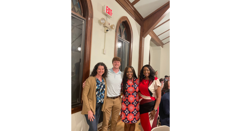 Janelle Minor (second right) with Elizabeth Howell-Pritchard (left), Harry Howell, and Ethel Scurlock inside Oxford University United Methodist Church for the Friends of Wesley Gala, benefiting the Ole Miss Wesley Foundation. 