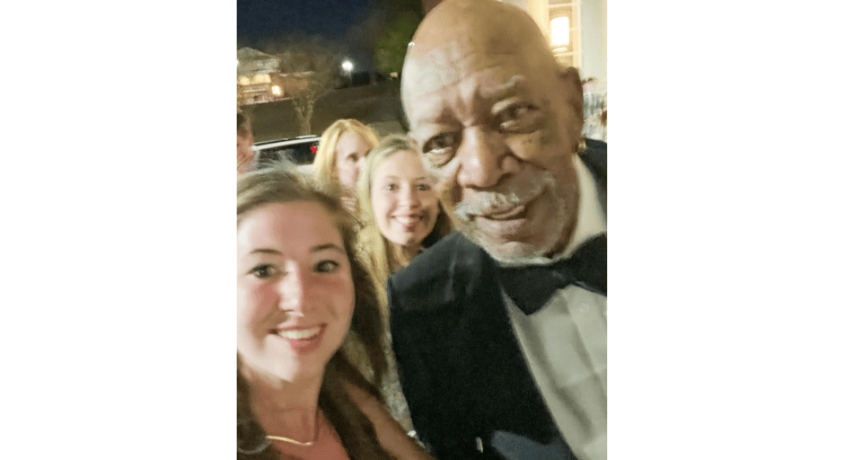 Morgan and Meredith Whited take a selfie with Morgan Freeman after attending the Gertrude C. Ford Center for the Performing Art’s 20th Anniversary Gala.