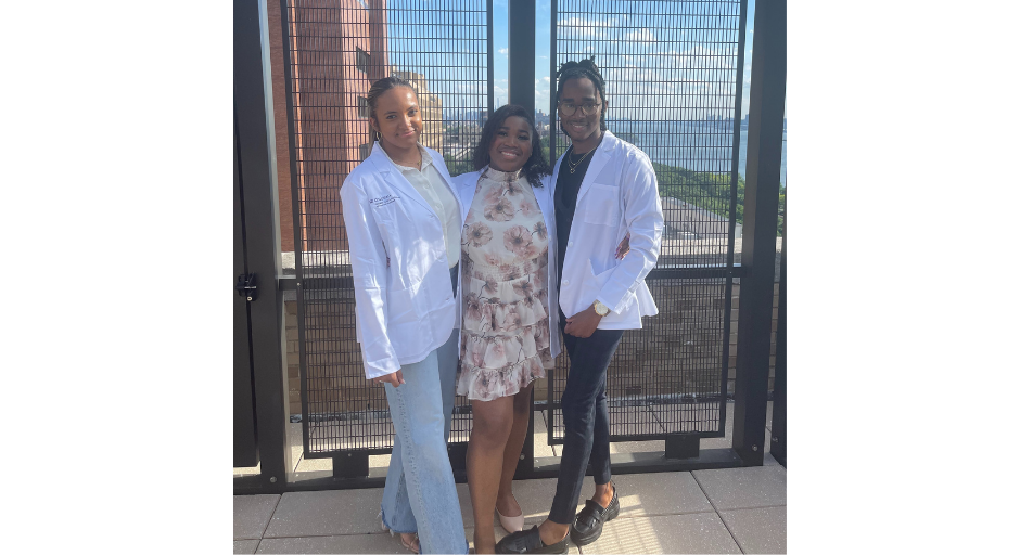 Rod’Kendrick Harrison (right) with friends Aliyah Winfrey and Trinity Dawson at the Columbia University Summer Health Professions Education Program White Coat Ceremony, 2022. 