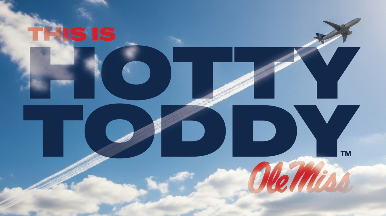 Illustration of a jet flying through the words 'Hotty Toddy.'