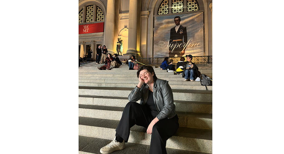 Guntharp sits on the steps of the Met in New York City.