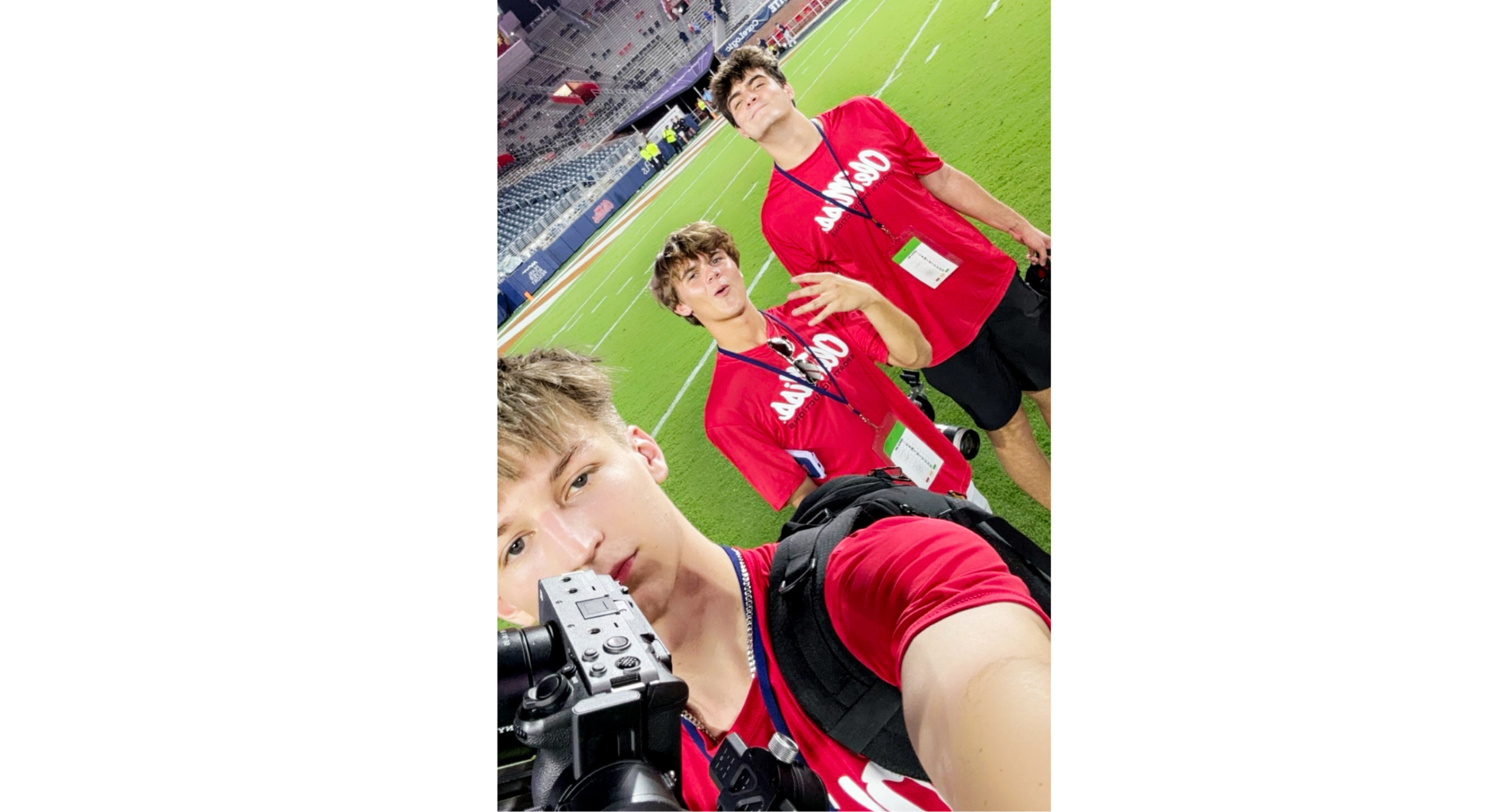 Image of Griffen Hinkle, Parker Smith, and Tommy Guczal after a football game. 
