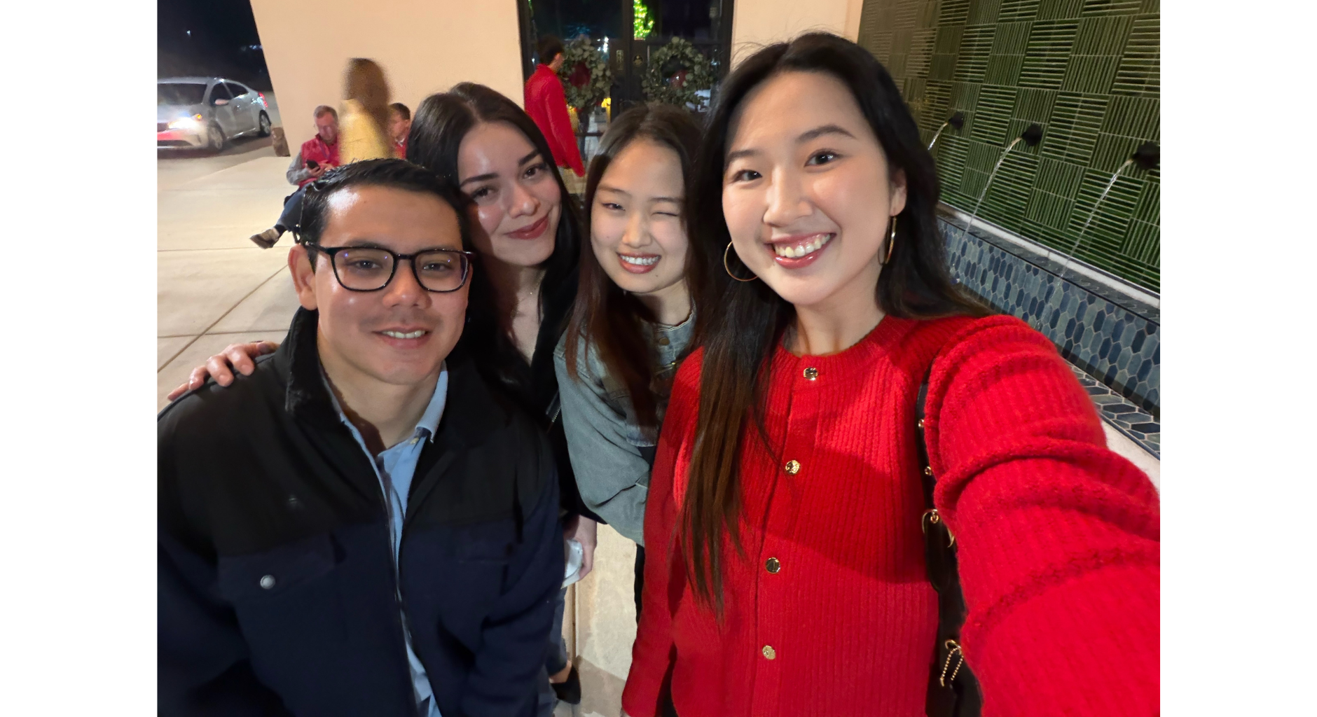 Rodolfo Torres, Nicolle Funez, Keyu Zheng, and Linna Zheng smiling for the camera.
