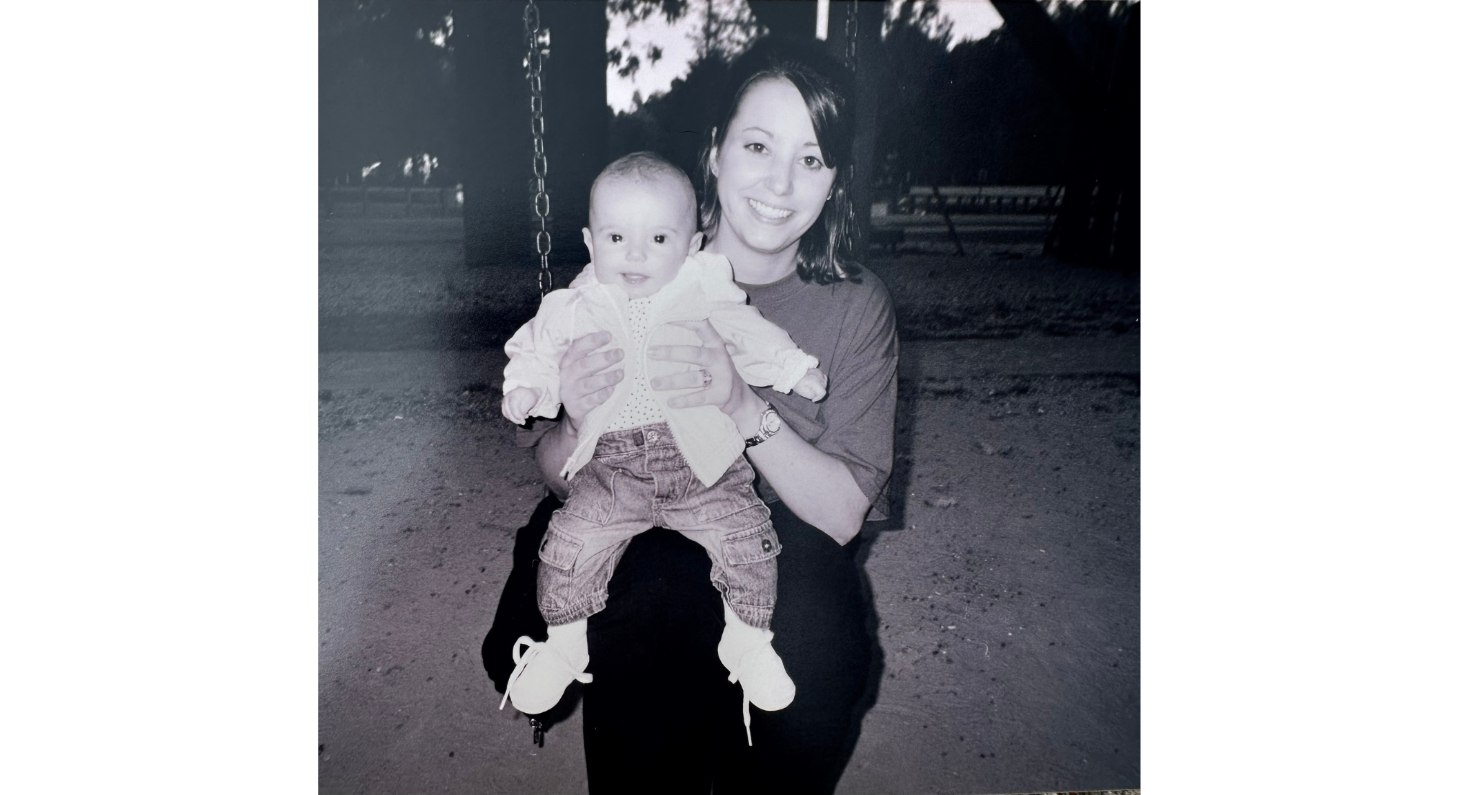 An image of Melanie holding Avery when she was a baby.
