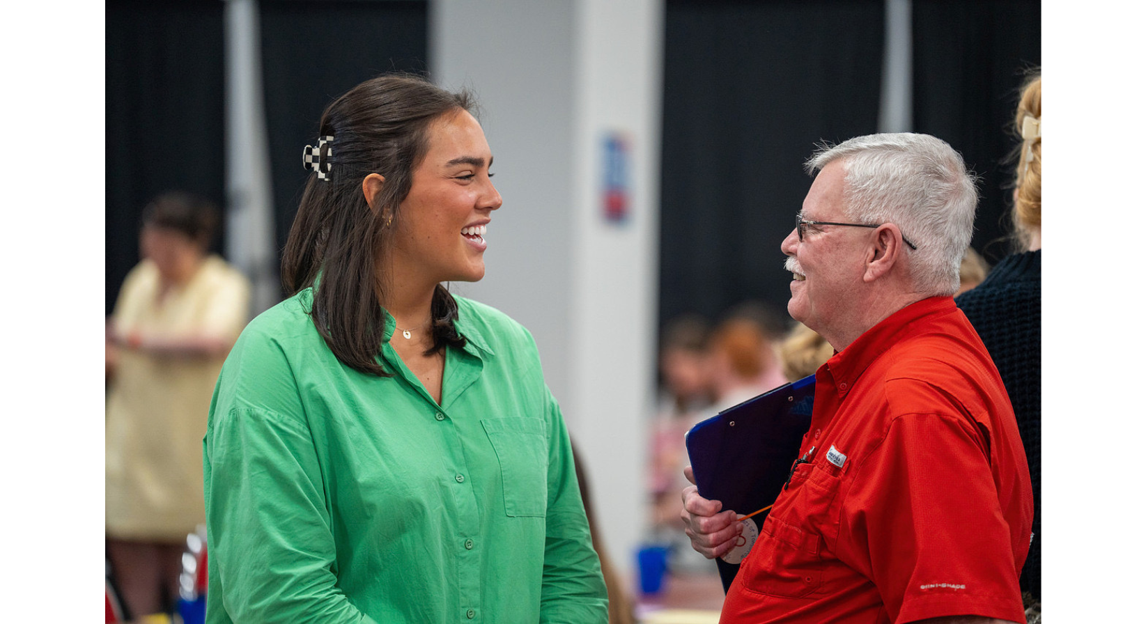 Image of Sam Sepe talking with Dr. Lane Gauthier