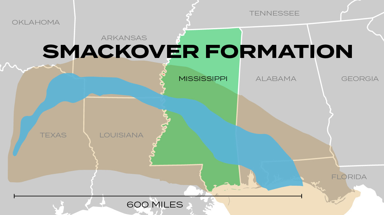 A colorful map of the Southeastern U.S. highlights geological formations in Mississippi.