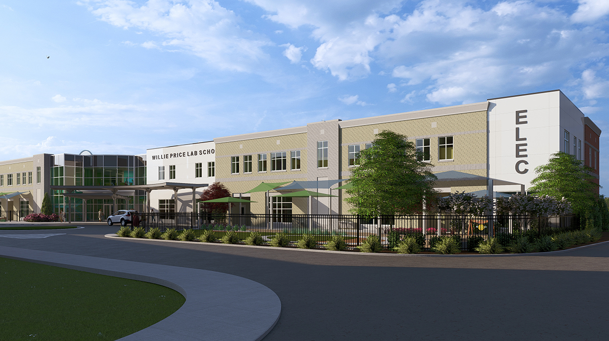 Architectural rendering of a row of buildings.