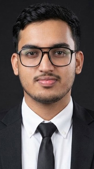 Headshot of a young man wearing a black suit and tie.