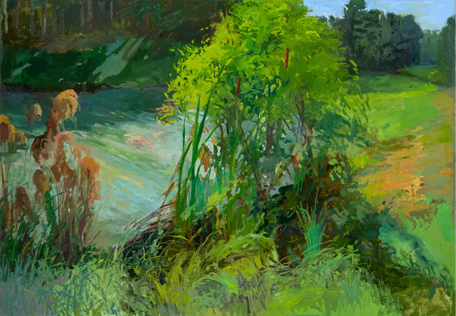 loose landscape painting mostly green