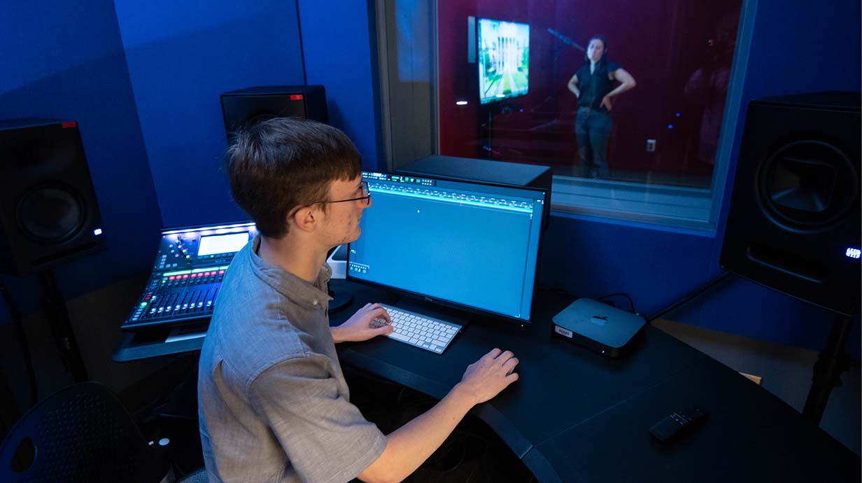 An Ole Miss film production student works in the film production complex in the South Oxford Center.