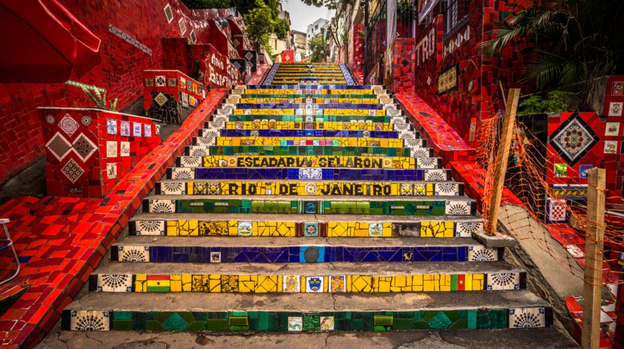 Narrow street with colorful steps in Rio de Janiero