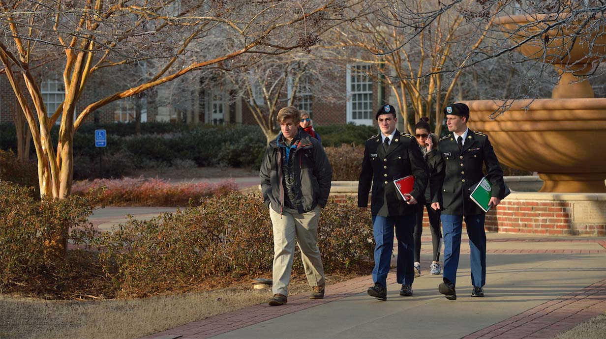 ROTC students walk through campus. 