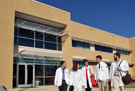 >Pharmacy students (from left) Lamar Jackson, Sabrina<br/> McGee, Betsy Morgan, Stephen Porter and Michael McGuire