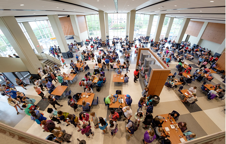 Students flock to the Ole Miss Student Union to check out the lunchtime dining options.