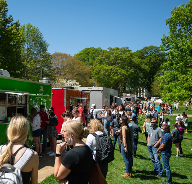 Ole Miss students grab lunch at one of several on-campus food trucks.