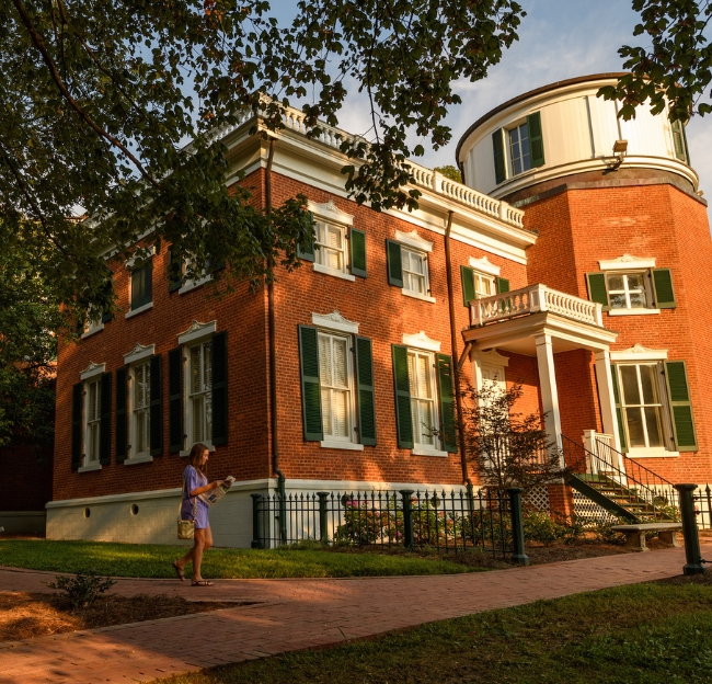 Barnard Observatory glows as the sun sets on the Ole Miss campus.