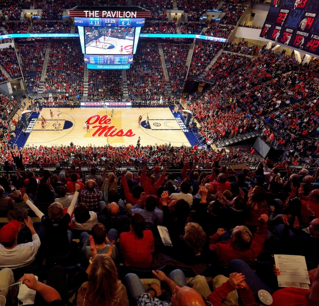A sellout crowd watches the Ole Miss basketball team at the Pavilion