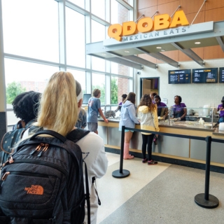 A long line in front of Qdoba at the Student Union