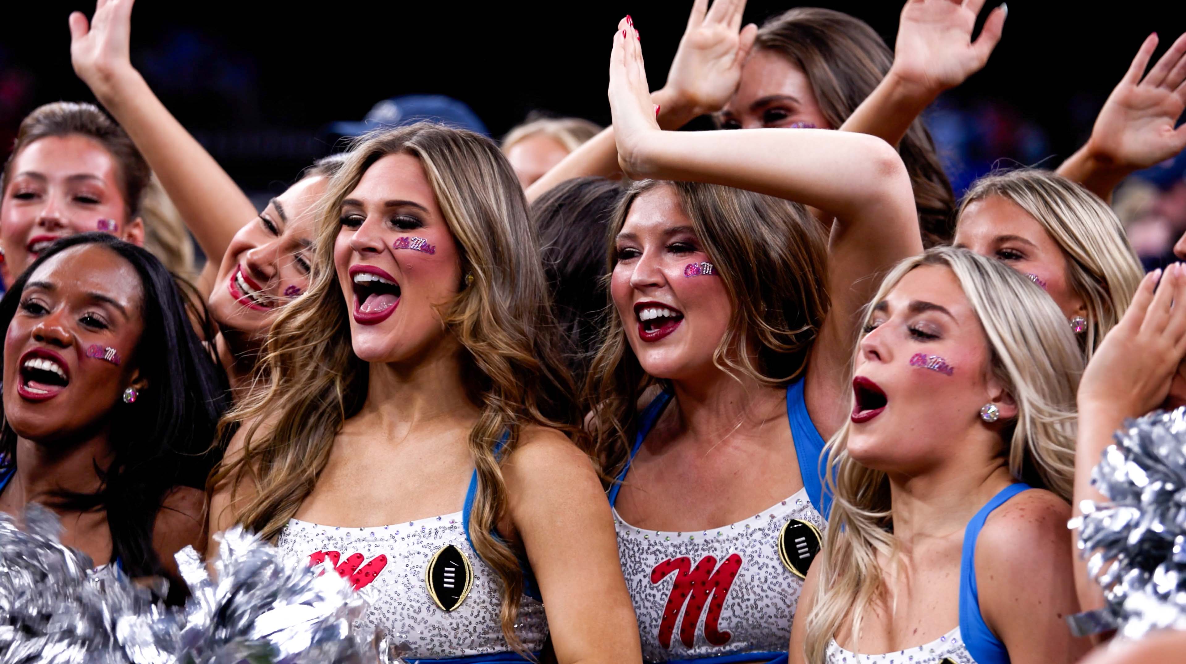 The Ole Miss Cheerleaders celebrate the sugar bowl victory