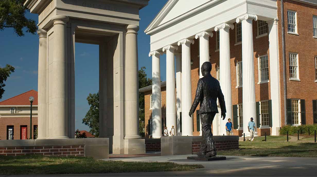 The James Meredith statue is shown in front of the Lyceum.
